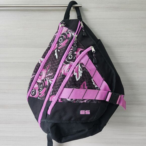 Eastsport Sling Pack Backpack Strap Crossbody Floral Pink Black Bag Triple Zip - Picture 1 of 12